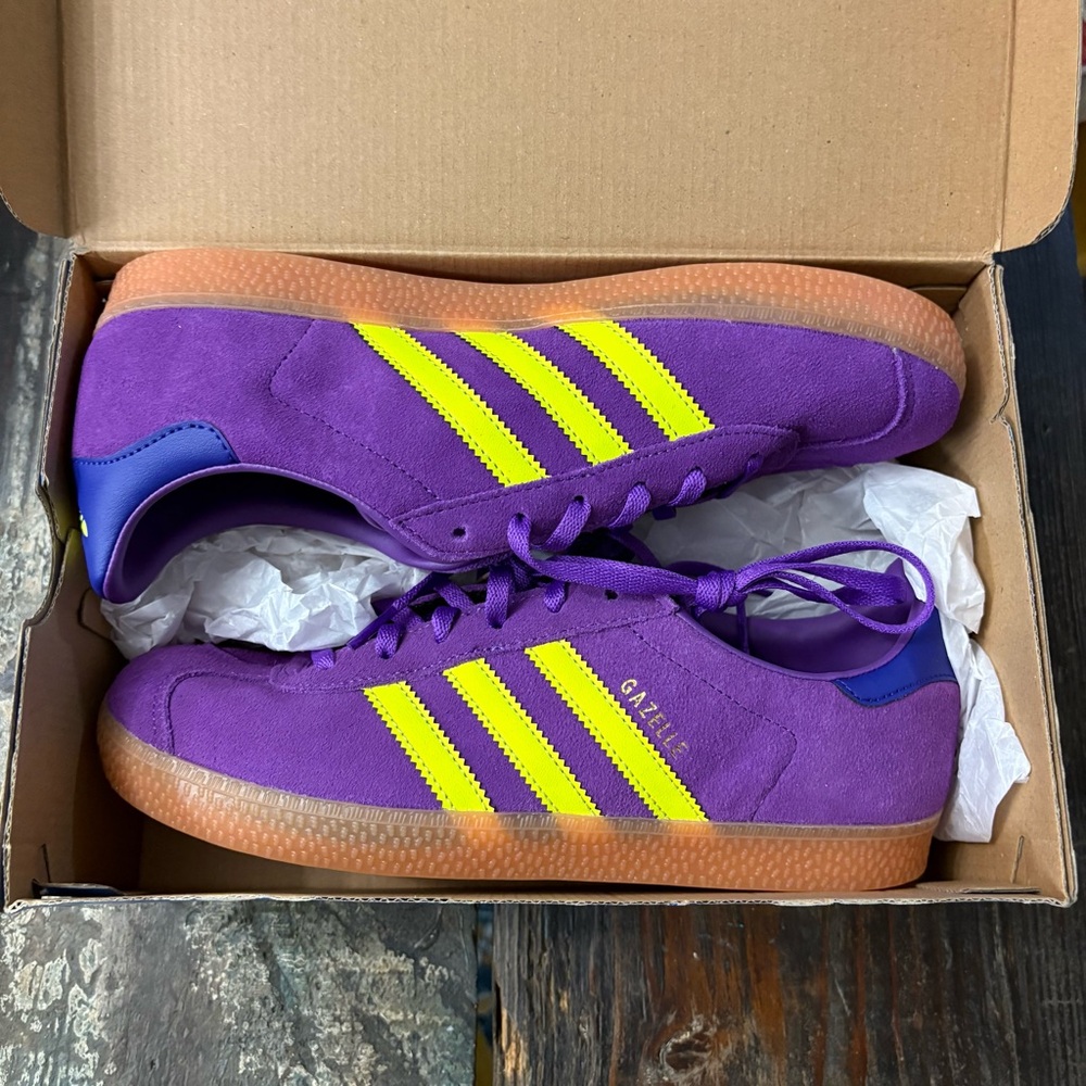 Adidas Gazelle Kids 7 Unisex Purple Yellow Suede New w/ Box SKU ADGZ-Y7-BU - Picture 5 of 5